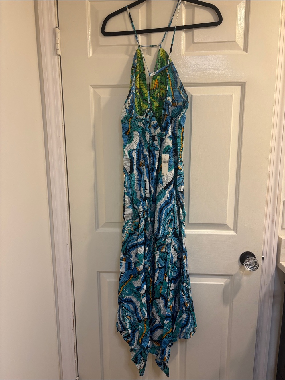 Anthropologie Blue & Green Tropical-Print Halter Maxi Dress
